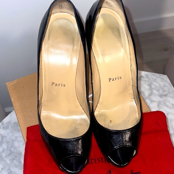 Christian Louboutin Black Eel Skin Very Prive Peep Toe 120 Pumps Size 7.5 / 37.5 - Picture 4 of 5